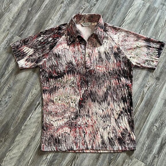 Vintage 1970s Lilly Dache Psychedelic Polyester Top M - Picture 1 of 5